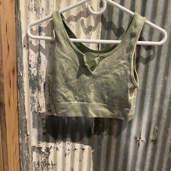 Sage Green Cropped Tank with Front Detail - Picture 1 of 1